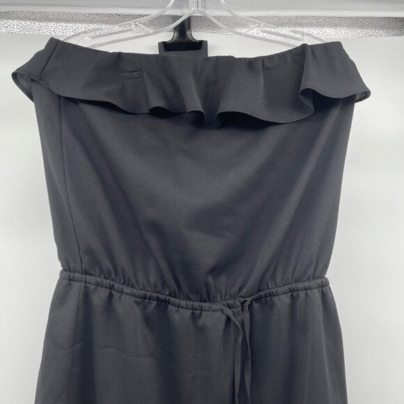 Glam Womens Strapless Romper Cinched Waist Ruffle Black Size Medium - Picture 2 of 9